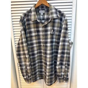 Carhartt Mens 2XL Plaid Flannel Shirt Original Fit Long Sleeve Olive Black White
